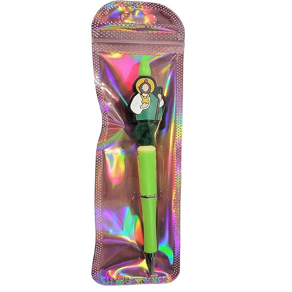 San Judas Tadeo Handmade Beaded Ballpoint Twist Pen Focal Bead Green - Picture 4 of 6